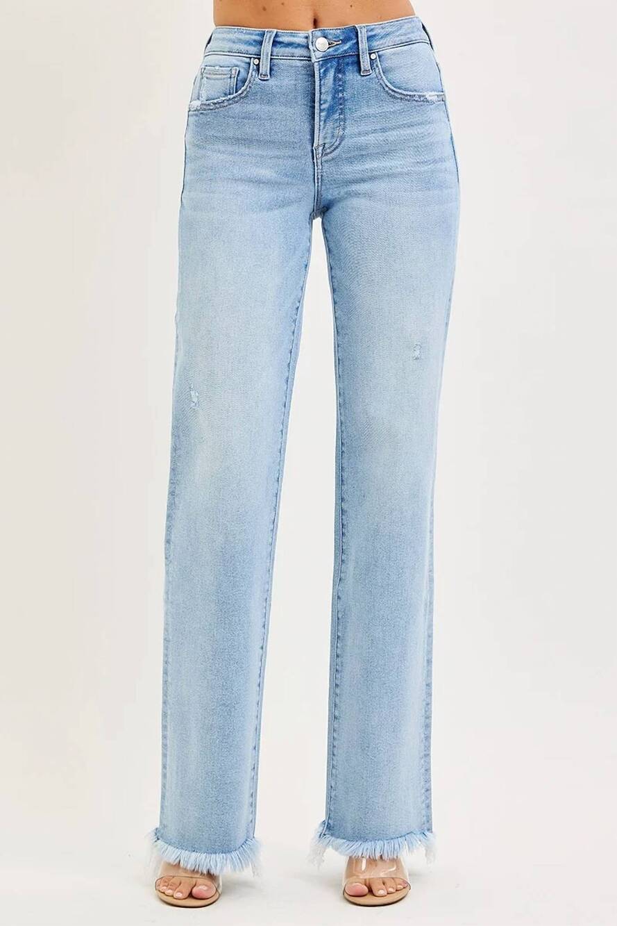 NEW RISEN tilton tummy control high rise long straight jeans in light wash
